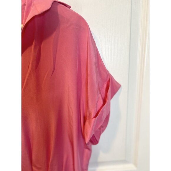Inclan Studio Stevie Pink Top L Relaxed Fit High Low Hem Collared Silk Crepe - Picture 5 of 8